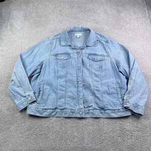 Boutique Denim Jacket Womens 2X Blue Jean Trucker Biker Stretch Collared